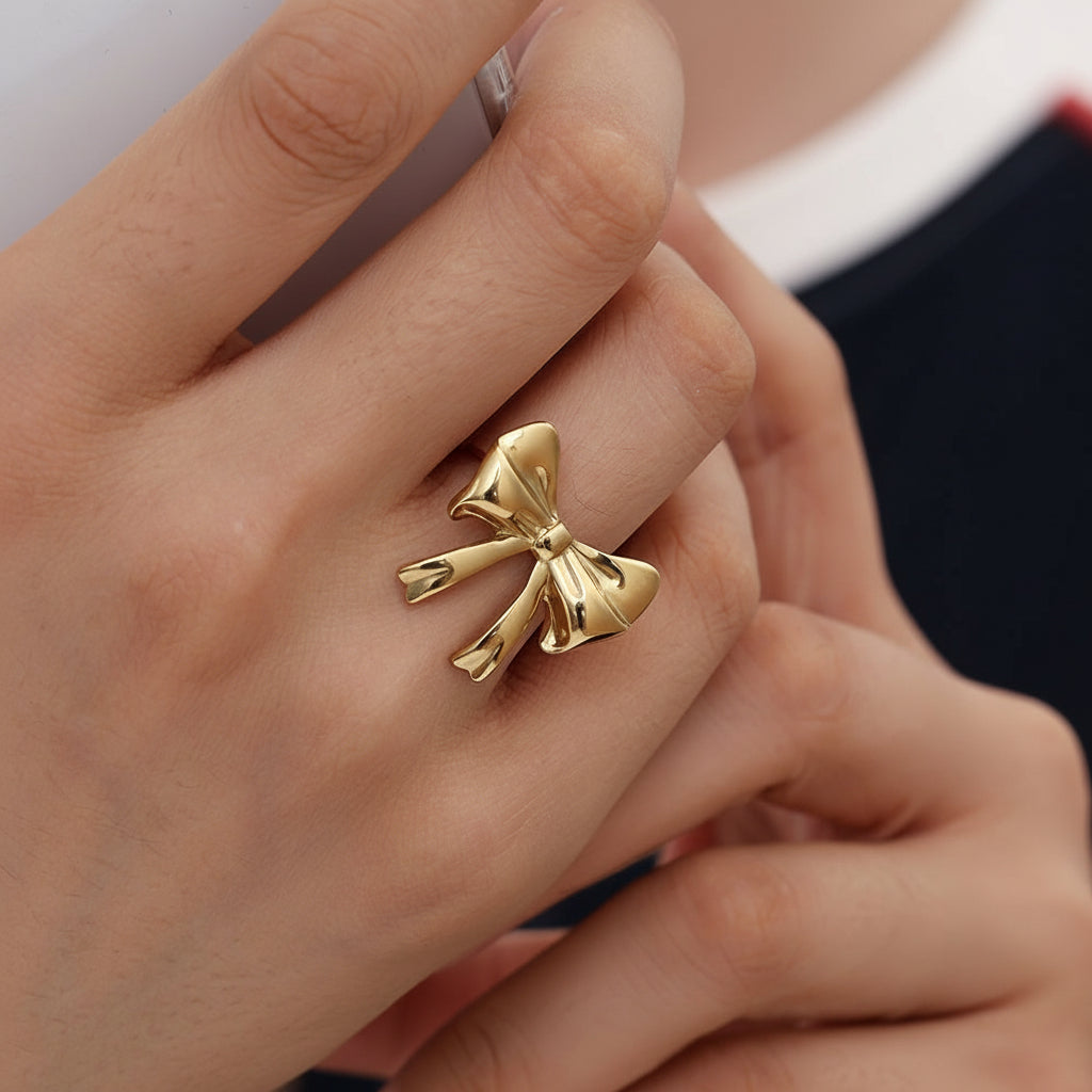 Silk Bow Ring – adjustable stainless steel ring with sculptural bow design