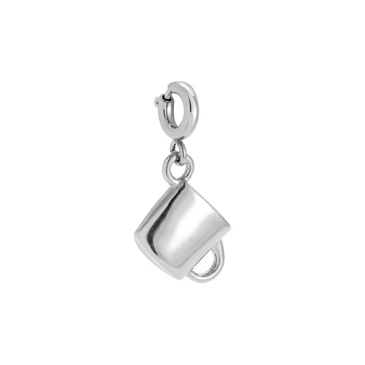 White Gold-plated coffee cup charm with spring clasp - privjesak