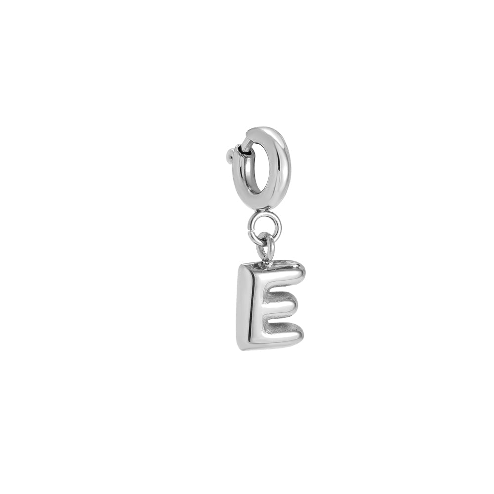 White gold-plated letter E charm with spring clasp - privjesak