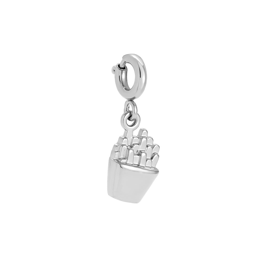 White gold-plated french fries charm with spring clasp - privjesak
