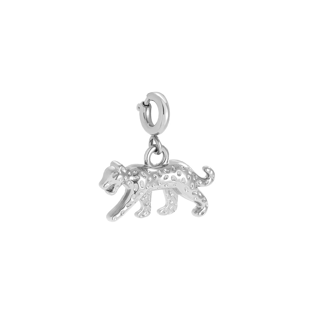 White gold-plated leopard charm with spring clasp - privjesak