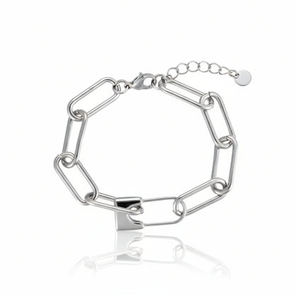 Bound by Grace Bracelet in silver - chunky chain link bracelet with lock charm, stainless steel
