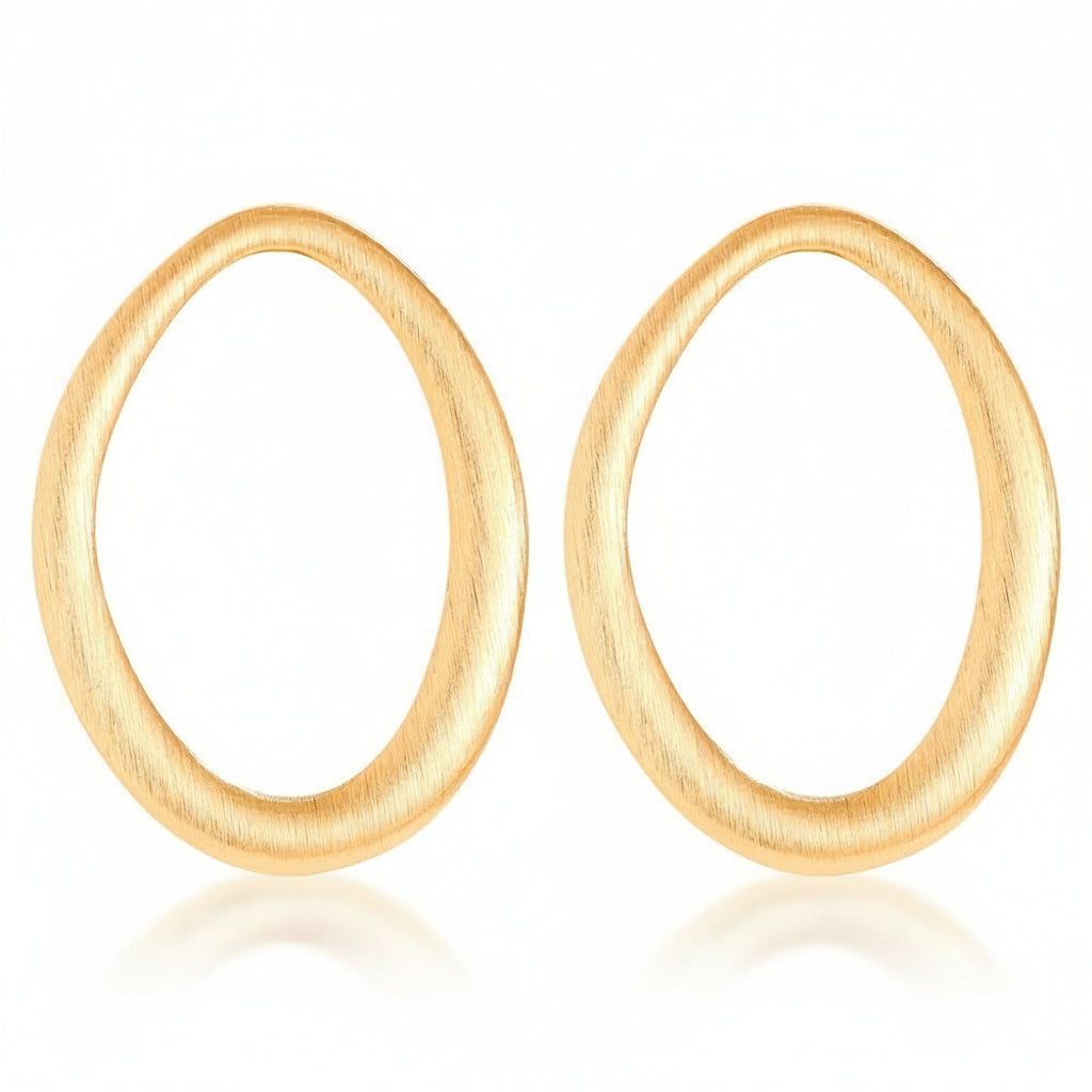 Gold-plated stainless steel chunky oval hoop earrings with brushed satin finish – naušnice