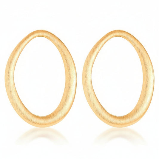 Gold-plated stainless steel chunky oval hoop earrings with brushed satin finish – naušnice