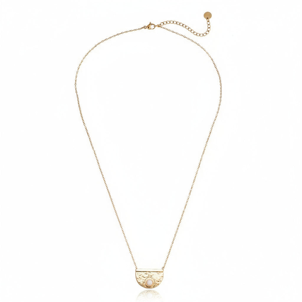 Gold-plated stainless steel delicate half-moon pendant necklace with sun and star motif – ogrlica