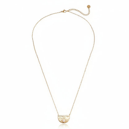 Gold-plated stainless steel delicate half-moon pendant necklace with sun and star motif – ogrlica
