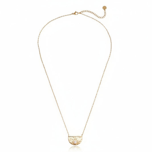 Gold-plated stainless steel delicate half-moon pendant necklace with sun and star motif – ogrlica