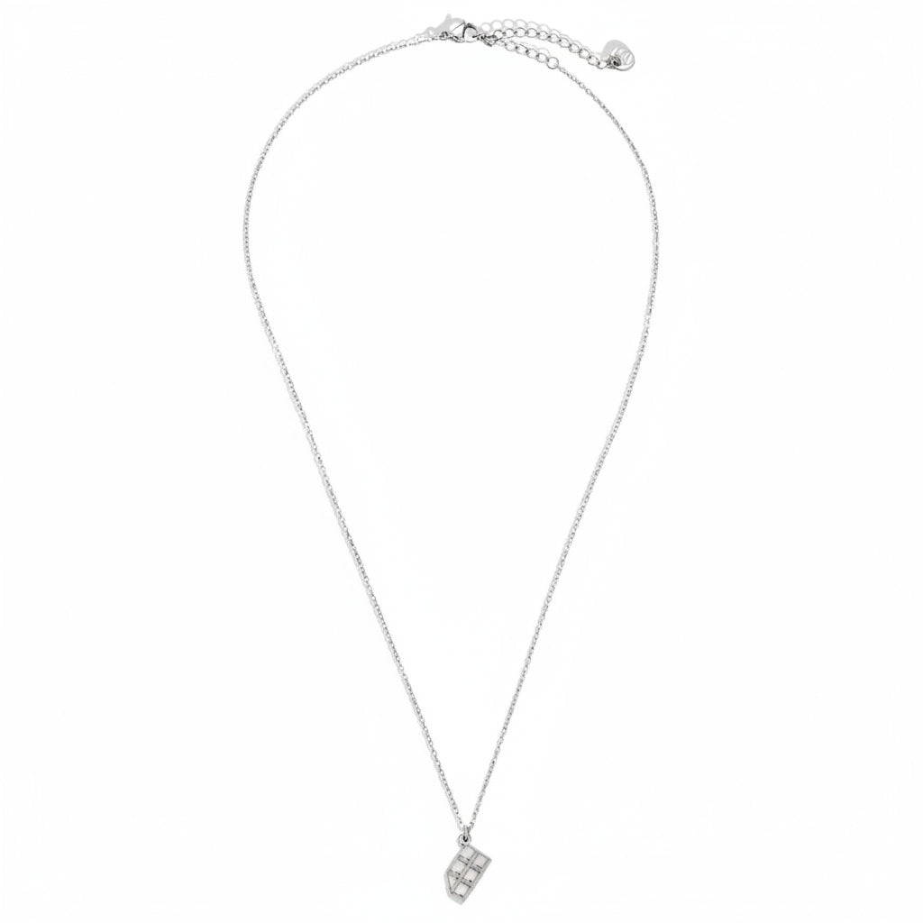 White gold-plated stainless steel delicate pendant necklace with chocolate bar charm – ogrlica