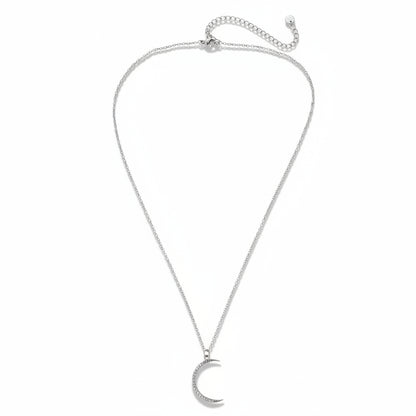 White gold-plated stainless steel delicate crystal crescent moon pendant necklace – ogrlica