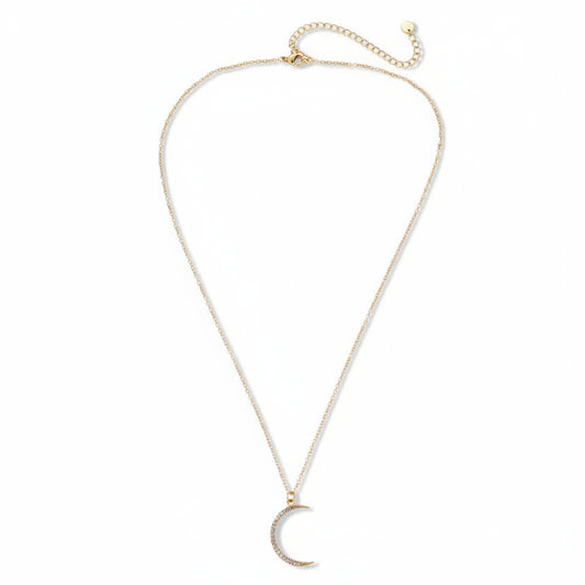 Gold-plated stainless steel delicate crystal crescent moon pendant necklace – ogrlica