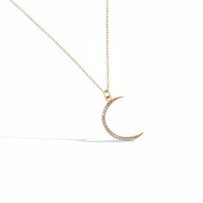 Gold-plated stainless steel delicate crystal crescent moon pendant necklace – ogrlica