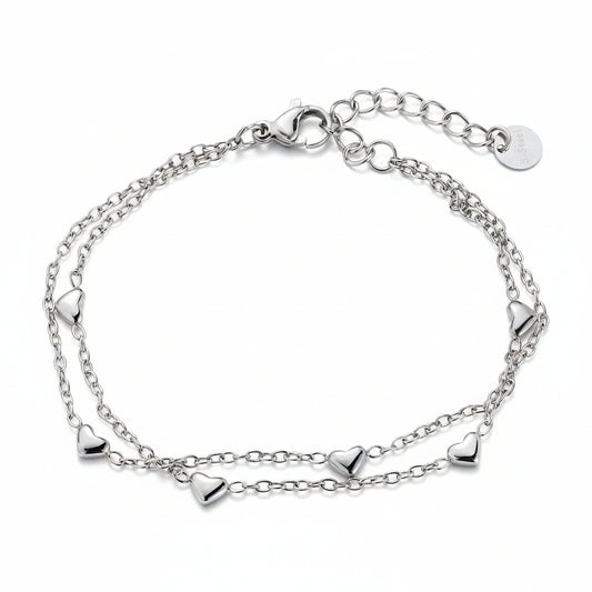 Silver bracelet with heart-shaped charms