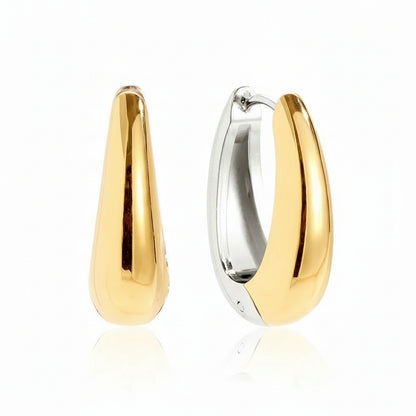 Chunky teardrop hoop earrings with dual-tone gold and silver finish – naušnice