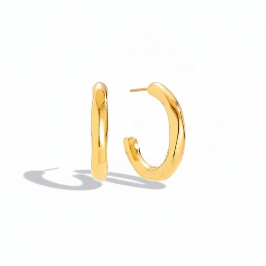 Gold-plated stainless steel chunky half-hoop earrings with minimalist design – naušnice