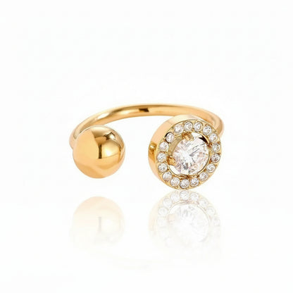 Glow Balance Ring – adjustable stainless steel ring with polished sphere and zircon circle