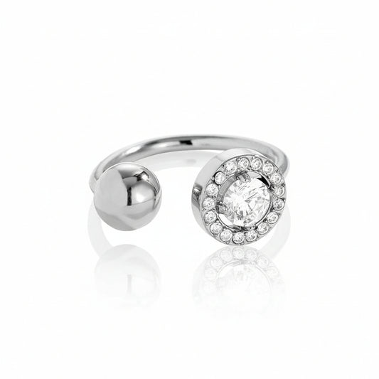 Glow Balance Ring – adjustable stainless steel ring with polished sphere and zircon circle