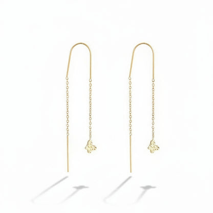 Gold-plated stainless steel threader earrings with chain and textured butterfly charm – naušnice