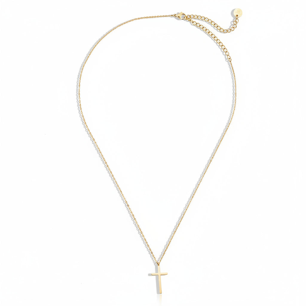Gold-plated stainless steel delicate cross pendant necklace with fine chain – ogrlica
