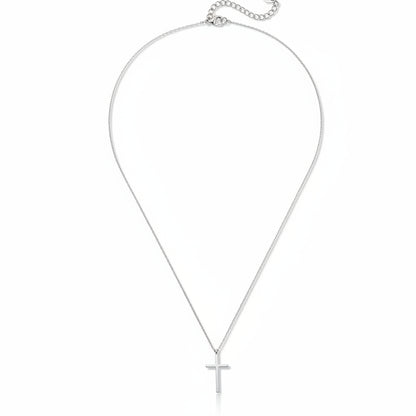 White gold-plated stainless steel delicate cross pendant necklace with fine chain – ogrlica