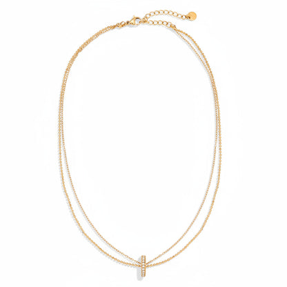 14k gold-plated stainless steel layered necklace with fine chain and zirconia ring pendant – ogrlica