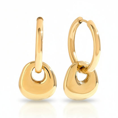 Gold-plated stainless steel hoop earrings with suspended dome charm – naušnice.