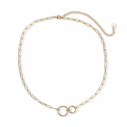 Gold-plated stainless steel paperclip chain necklace with interlocking circle pendant ogrlica – ogrlica