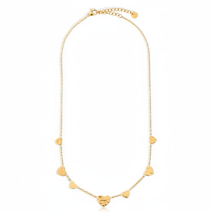 Gold-plated stainless steel delicate chain necklace with scattered mini heart charms – ogrlica