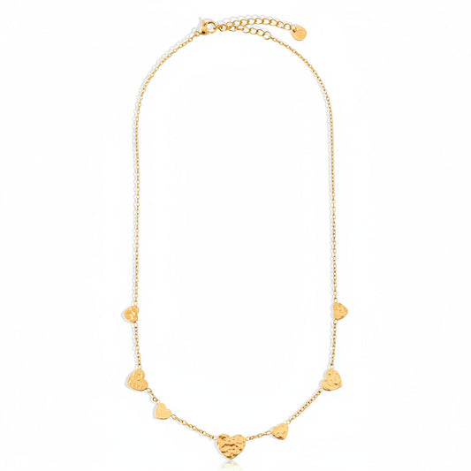 Gold-plated stainless steel delicate chain necklace with scattered mini heart charms – ogrlica