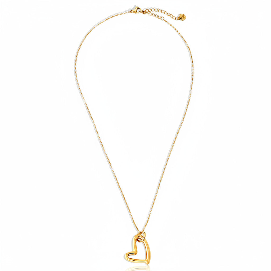 Gold-plated stainless steel sculptural pendant necklace with open heart design – ogrlica