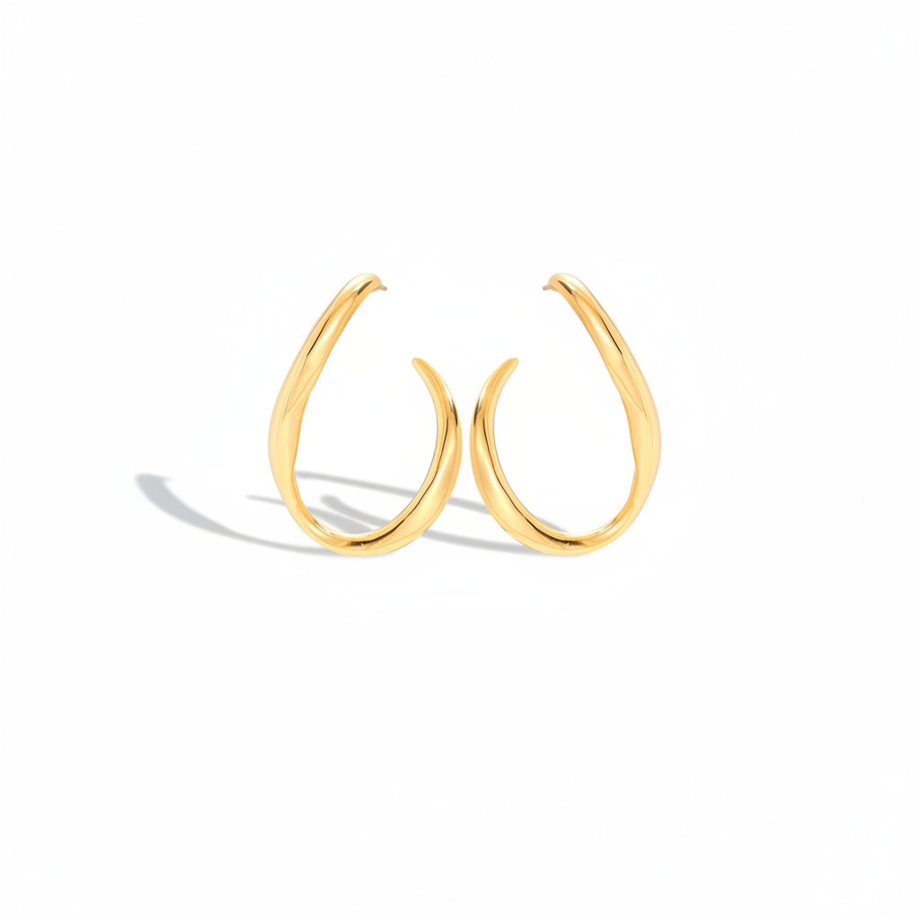 Gold-plated stainless steel chunky elongated oval hoop earrings with organic design – naušnice