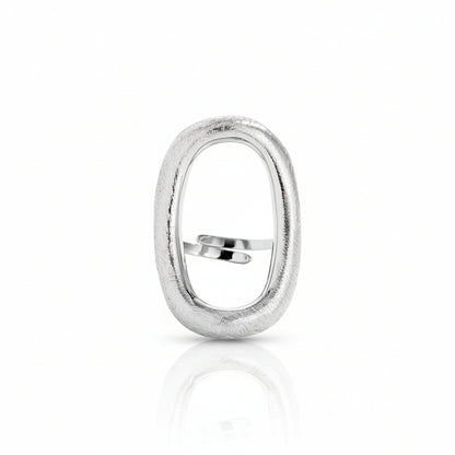 Oval Frame Ring – adjustable stainless steel ring with textured oval frame design