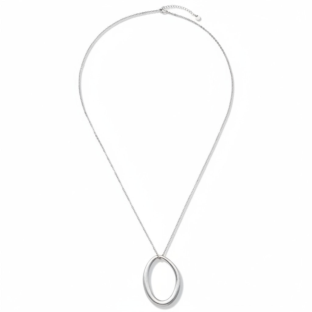 14k gold-plated stainless steel long chain necklace with polished oval pendant – ogrlica