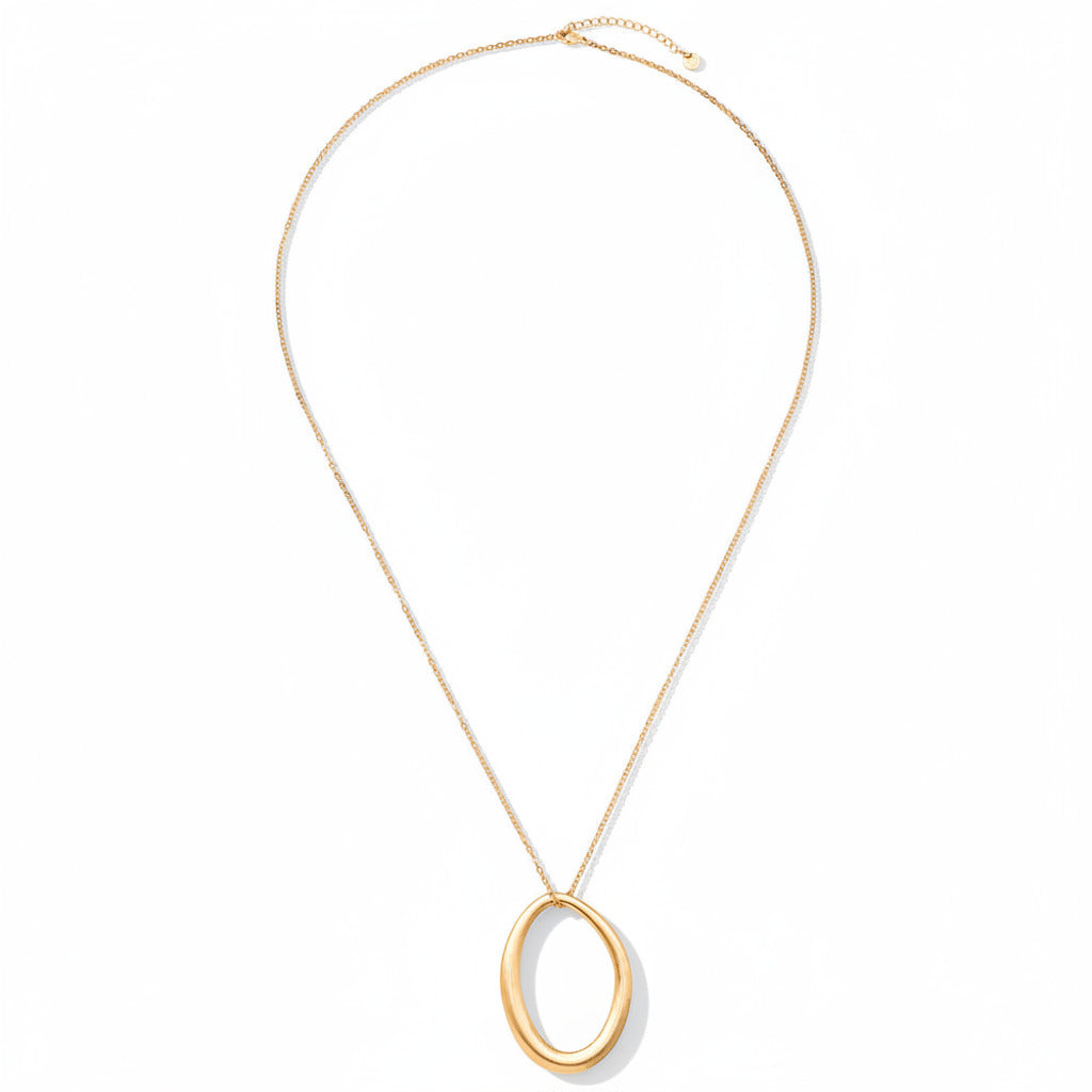 14k gold-plated stainless steel long chain necklace with polished oval pendant – ogrlica