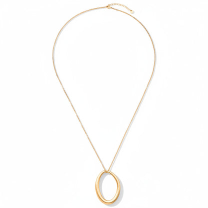 14k gold-plated stainless steel long chain necklace with polished oval pendant – ogrlica