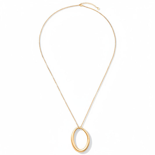 14k gold-plated stainless steel long chain necklace with polished oval pendant – ogrlica
