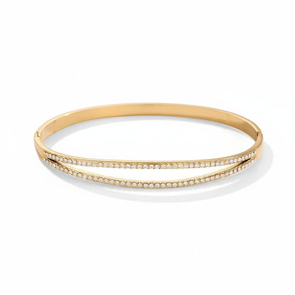 Gold-plated double-band bangle with two rows of cubic zirconia in parallel symmetry - narukvica




