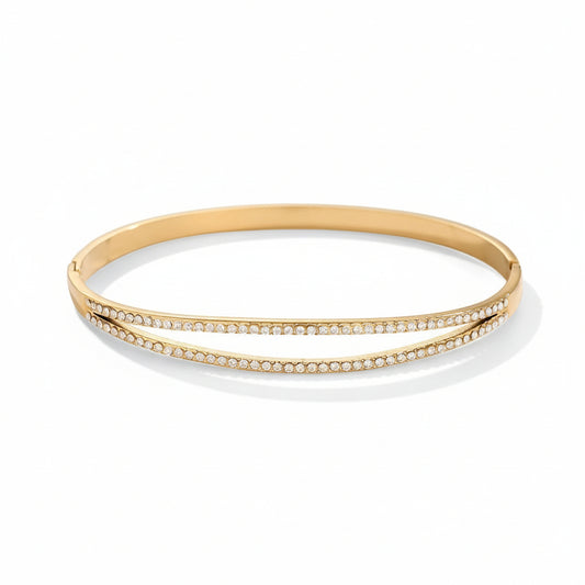 Gold-plated double-band bangle with two rows of cubic zirconia in parallel symmetry - narukvica




