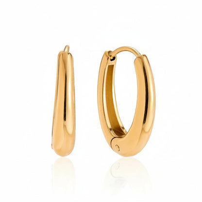 Gold-plated stainless steel chunky oval hoop earrings with smooth polished design – naušnice