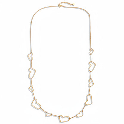 Gold-plated stainless steel long chain necklace with asymmetric heart outline stations – ogrlica