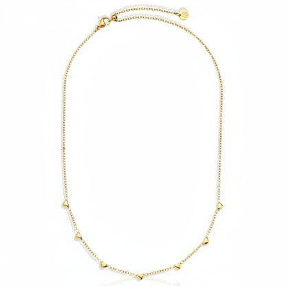 Gold-plated stainless steel fine chain necklace with scattered heart charms in asymmetric design – ogrlica