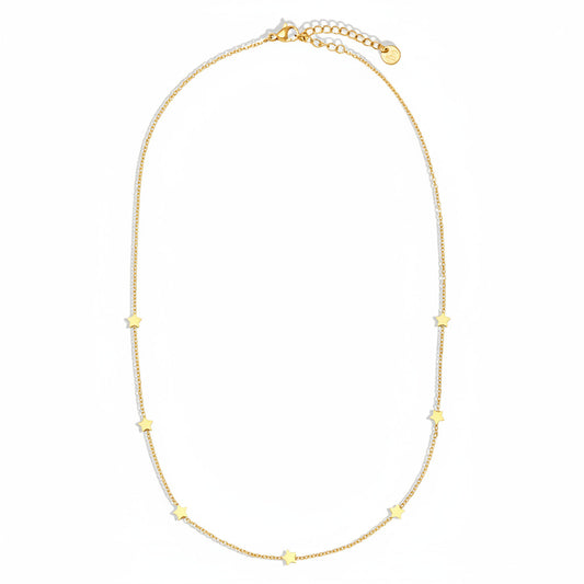 Gold-plated stainless steel fine chain necklace with scattered star charms in asymmetric design – ogrlica