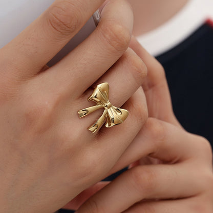 Silk Bow Ring – adjustable stainless steel ring with sculptural bow design