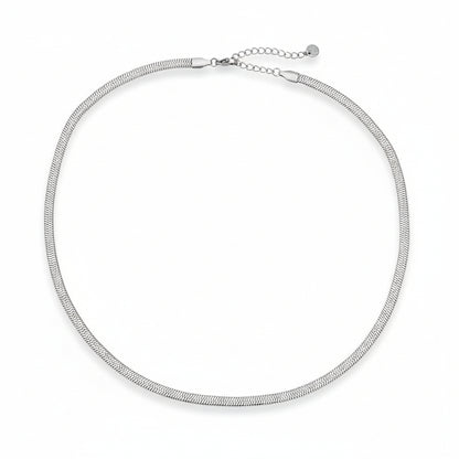 White gold-plated stainless steel flat herringbone chain necklace – ogrlica