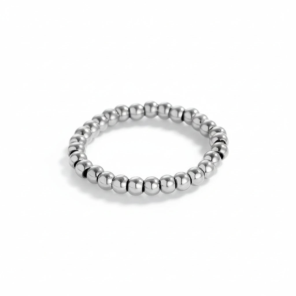 Soft Bead Ring – minimalist elastic ring made of smooth rounded stainless steel beads