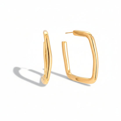 Gold-plated stainless steel chunky rectangular hoop earrings with architectural design – naušnice.