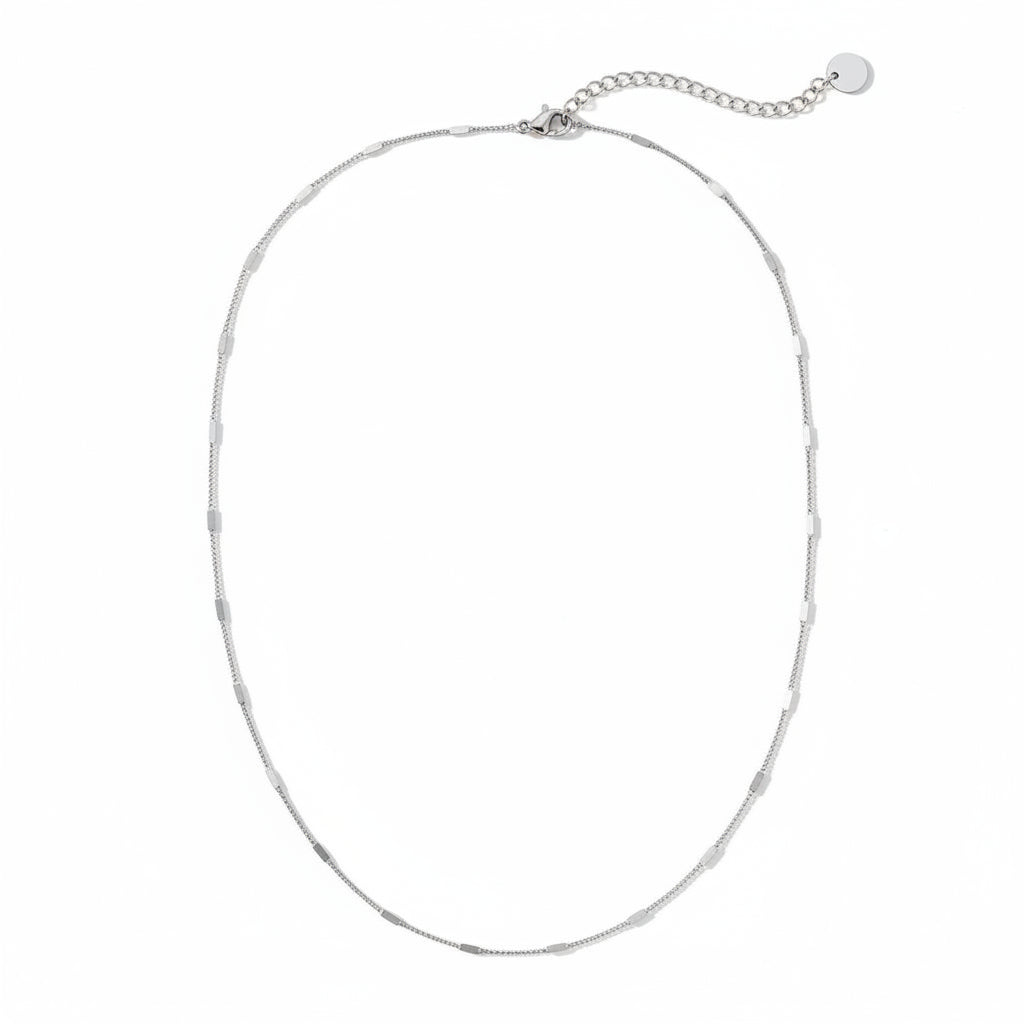 White gold-plated stainless steel delicate bar station chain necklace – ogrlica.