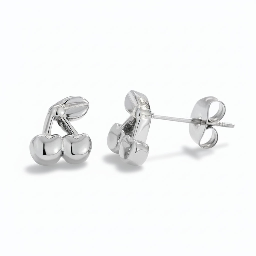 SweWhite gold-plated stainless steel cherry stud earrings with polished design – naušnice.