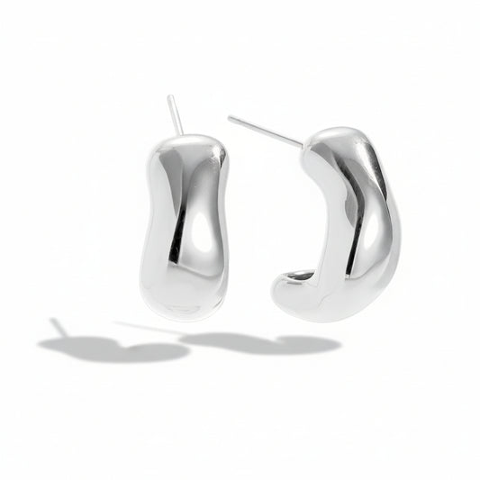 White Gold-plated stainless steel chunky twisted hoop earrings with organic design – naušnice