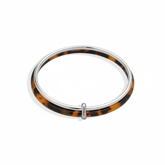 Wild tortoiseshell bangle with stainless steel charm and lobster clasp