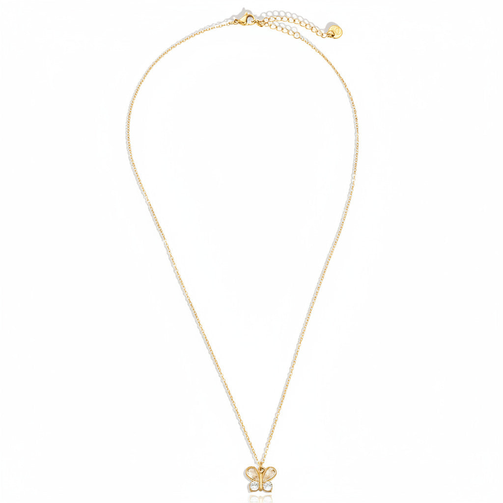 Gold-plated stainless steel delicate pendant necklace with zirconia butterfly – ogrlica